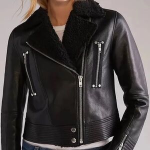 PAIGE Rooney Genuine  Leather Jacket with Black Shearling EUC